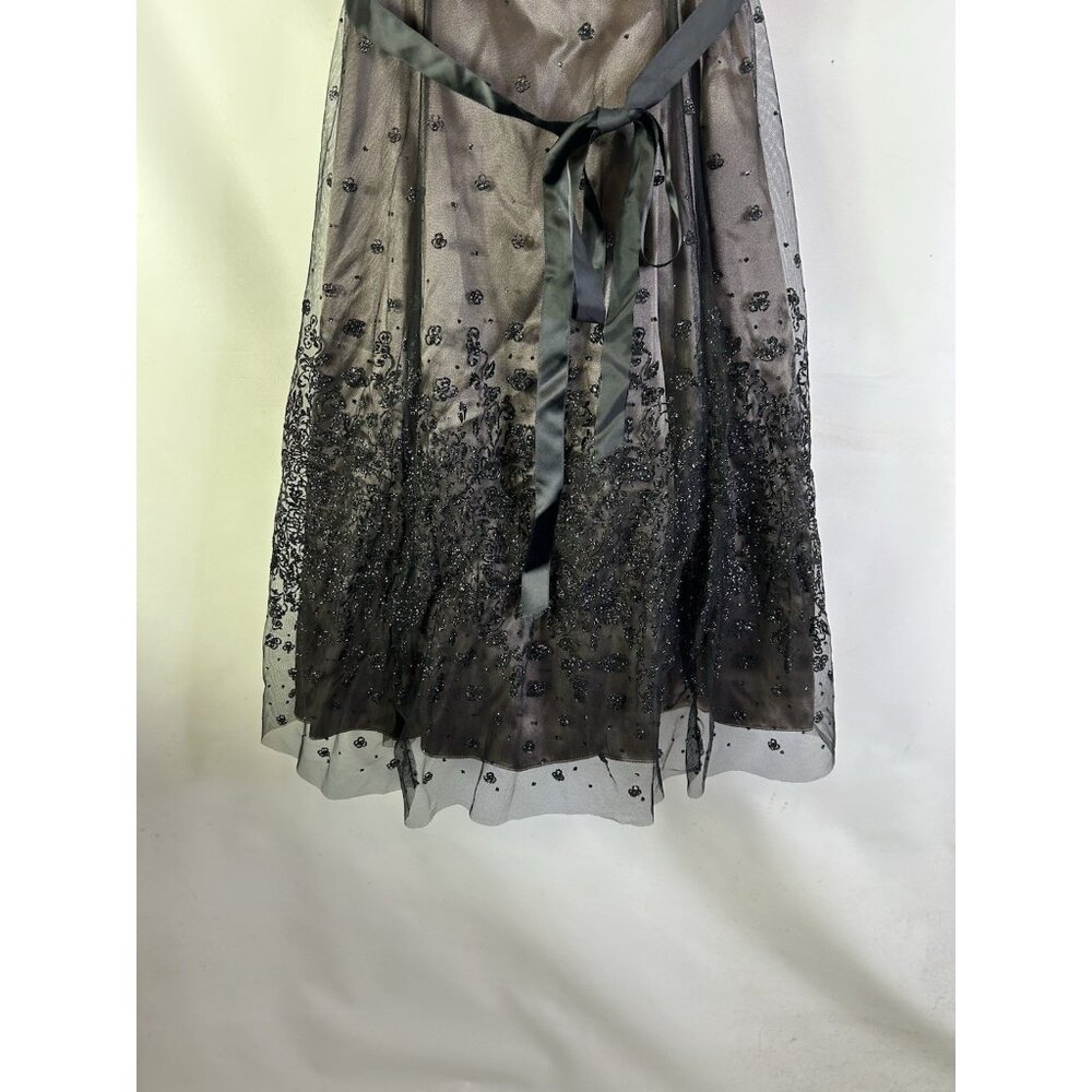 Vintage 90s Metalllic Floral Overlay Spaghetti Dress Whimsigoth Vamp - Picture 4 of 10